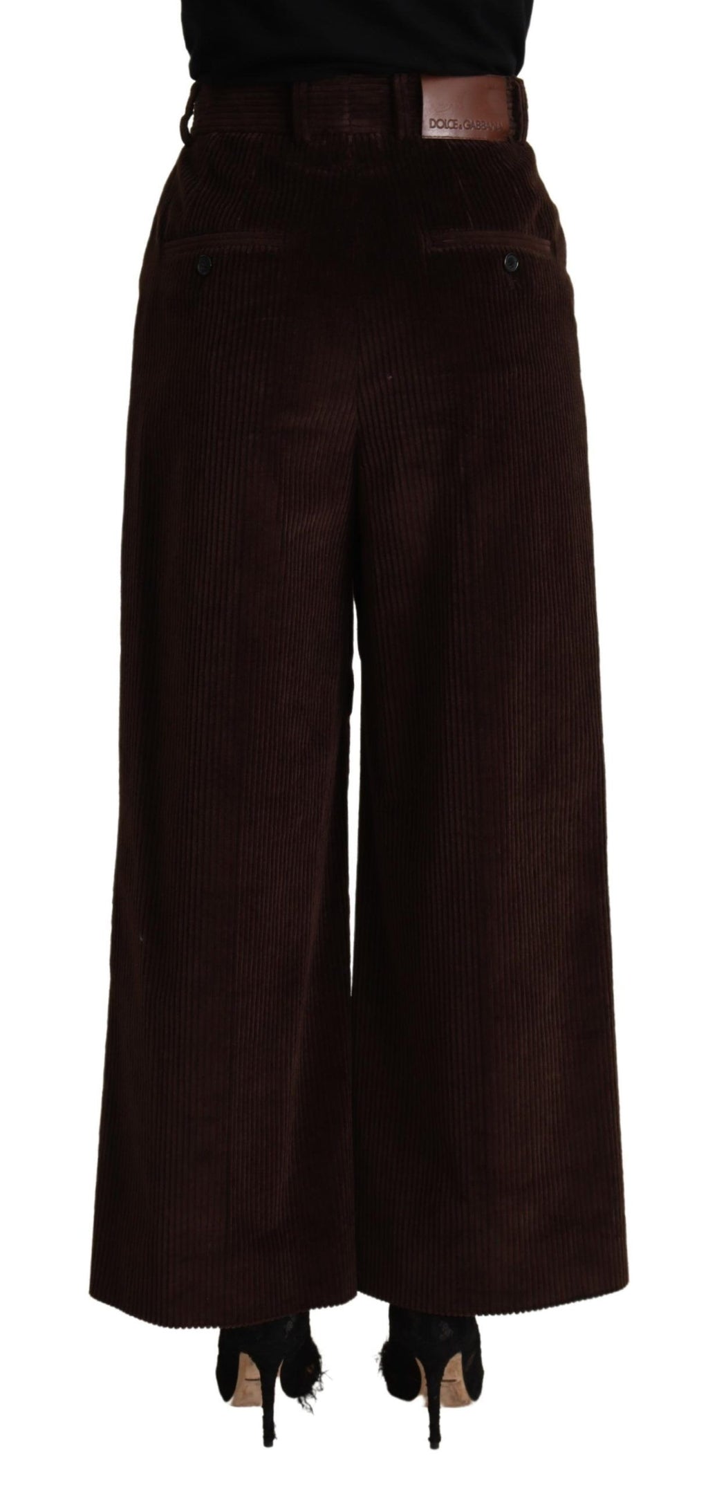 Braune High-Waist Hose mit weitem Bein aus Baumwolle