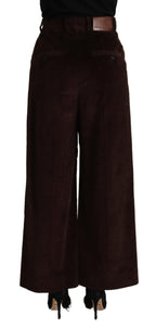 Braune High-Waist Hose mit weitem Bein aus Baumwolle