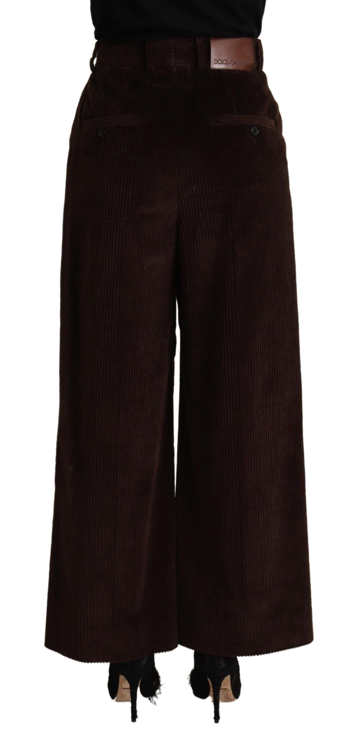 Braune High-Waist Hose mit weitem Bein aus Baumwolle