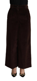 Braune High-Waist Hose mit weitem Bein aus Baumwolle