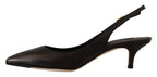 Schwarze Leder Slingbacks Pumps Schuhe