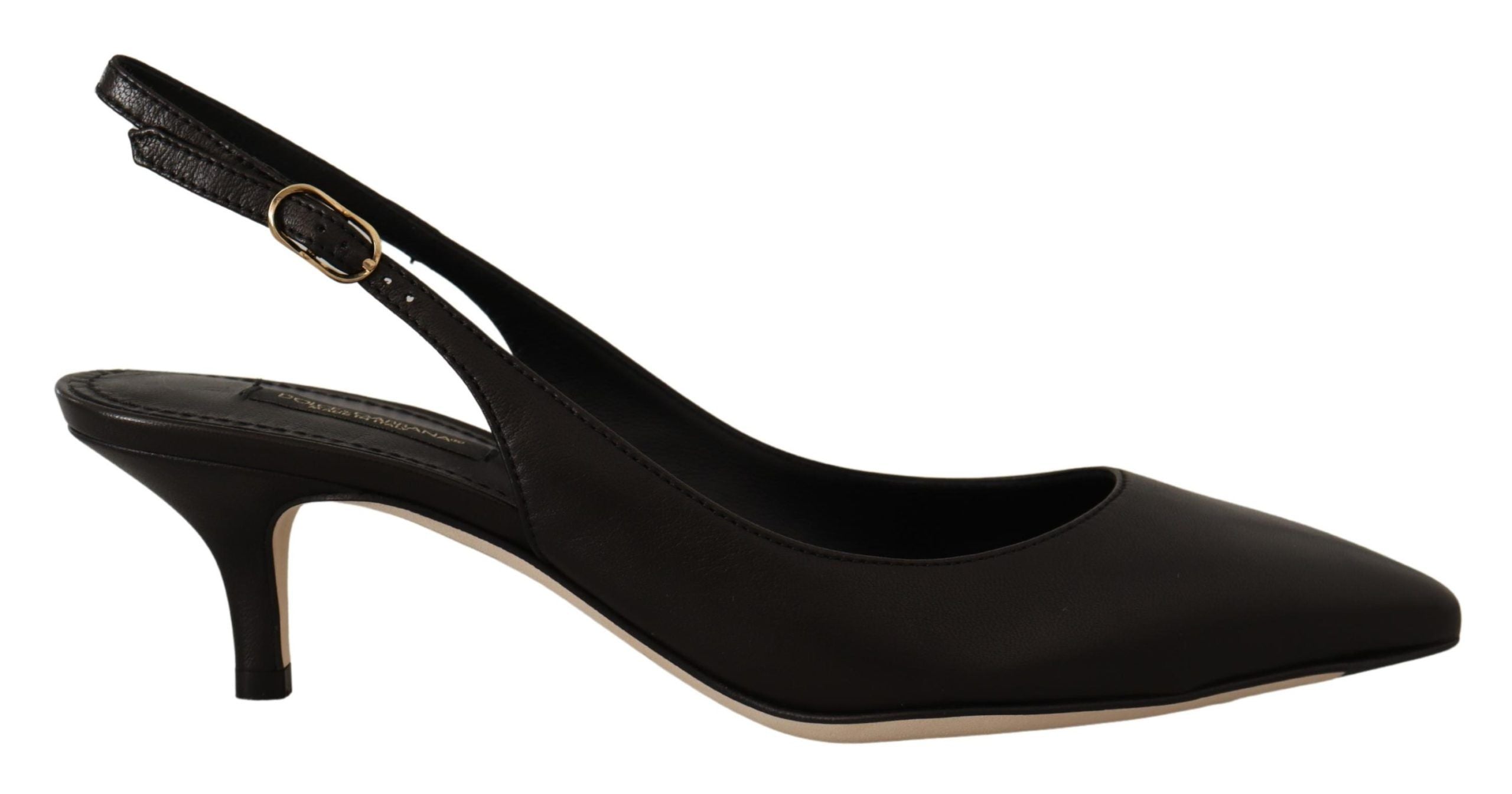 Schwarze Leder Slingbacks Pumps Schuhe