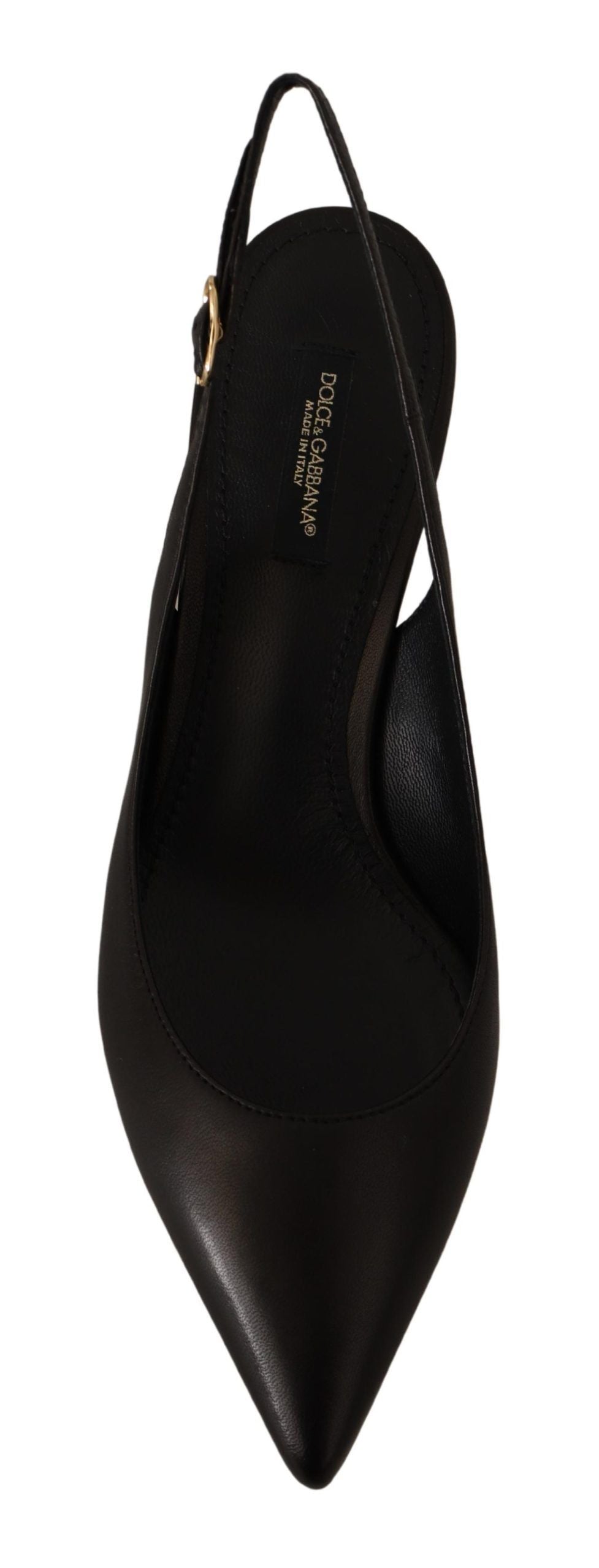 Schwarze Leder Slingbacks Pumps Schuhe