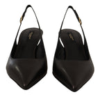Schwarze Leder Slingbacks Pumps Schuhe