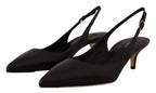 Schwarze Leder Slingbacks Pumps Schuhe