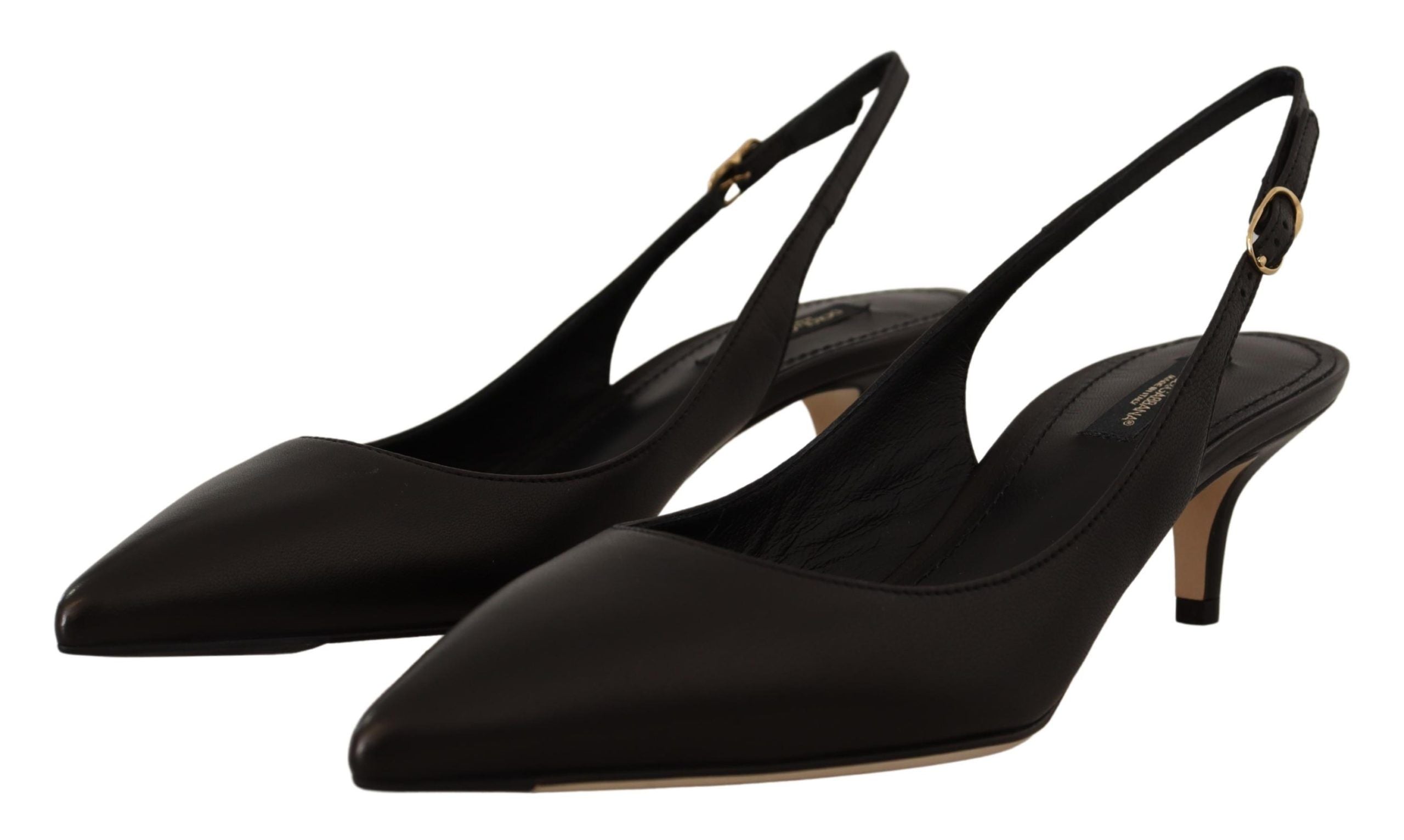 Schwarze Leder Slingbacks Pumps Schuhe