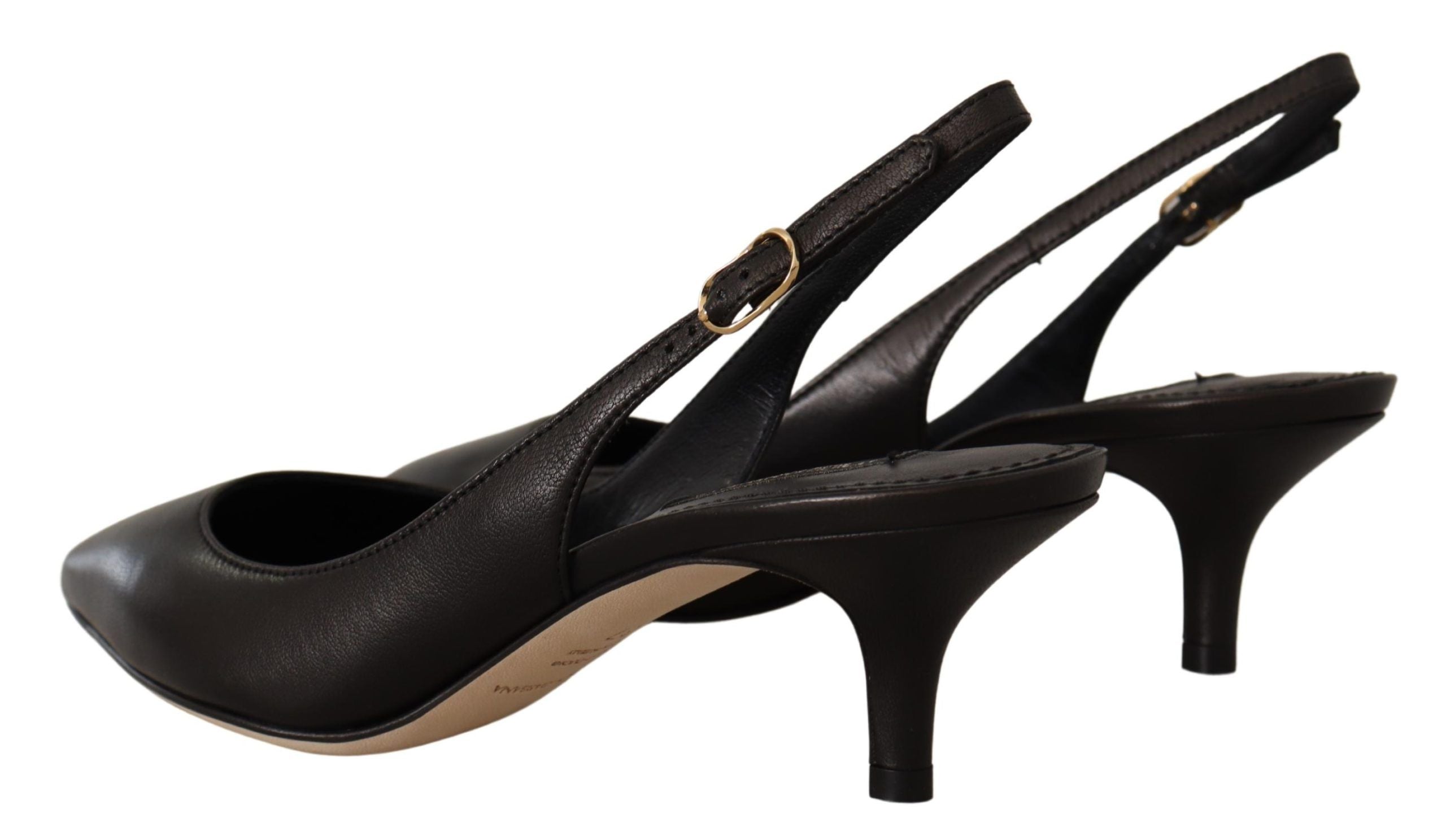 Schwarze Leder Slingbacks Pumps Schuhe