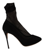 Schwarze Stretch-Tüll-Stretch-Stiefel-Schuhe