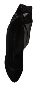 Schwarze Stretch-Tüll-Stretch-Stiefel-Schuhe