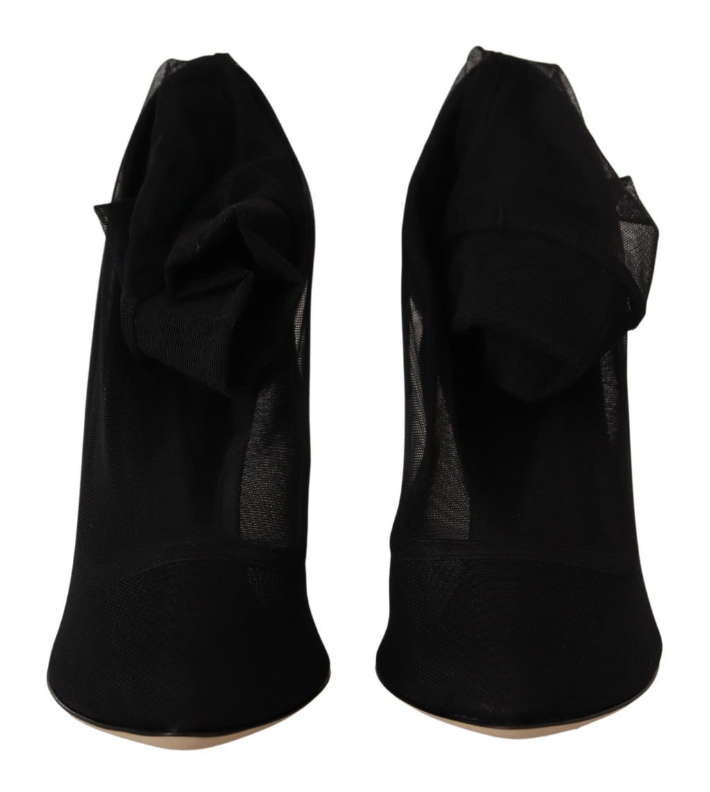Schwarze Stretch-Tüll-Stretch-Stiefel-Schuhe