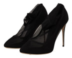 Schwarze Stretch-Tüll-Stretch-Stiefel-Schuhe