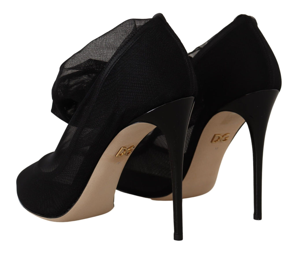 Schwarze Stretch-Tüll-Stretch-Stiefel-Schuhe