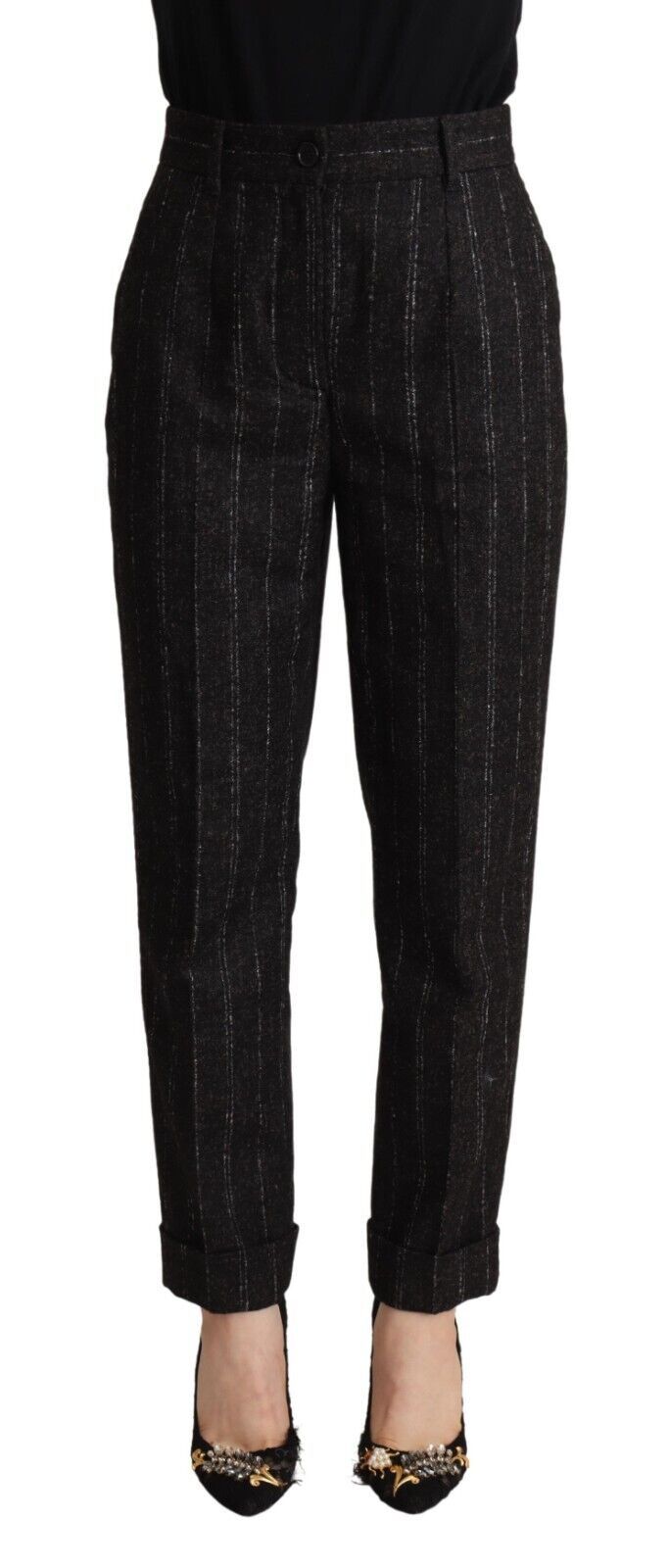 Schwarze, gestreifte High-Waist Tapered Pants