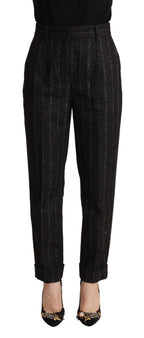 Schwarze, gestreifte High-Waist Tapered Pants