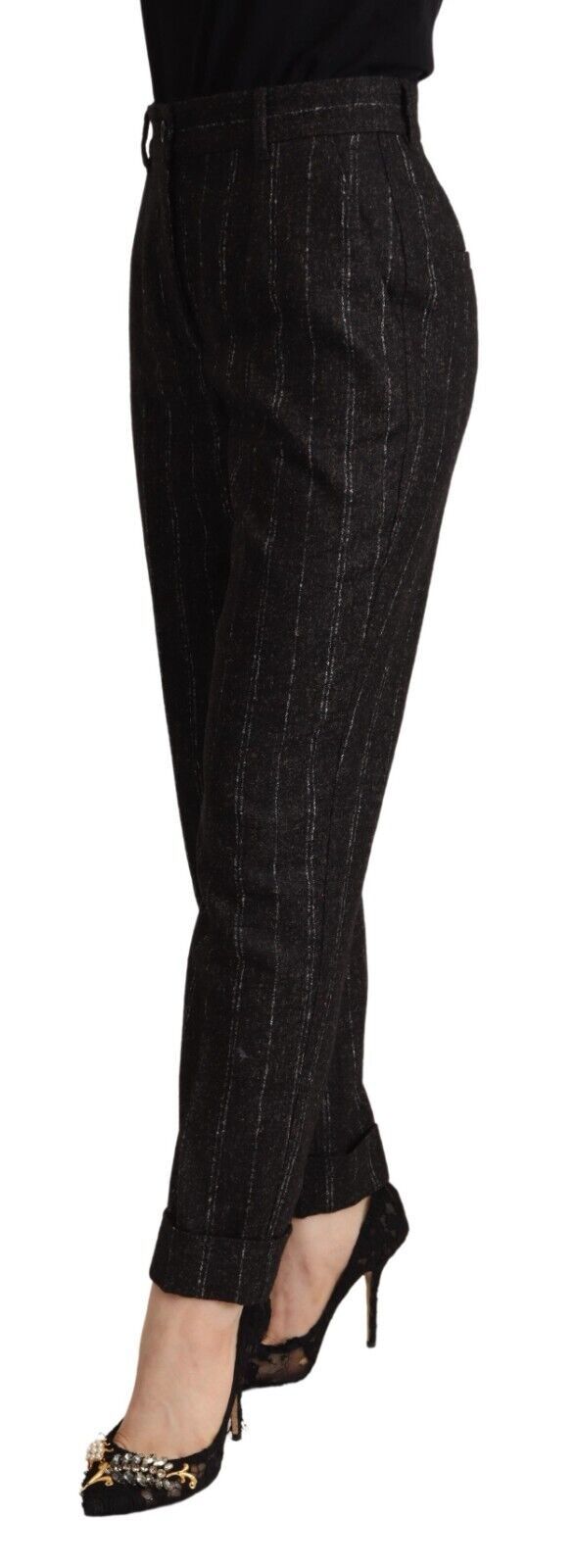 Schwarze, gestreifte High-Waist Tapered Pants