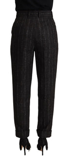 Schwarze, gestreifte High-Waist Tapered Pants