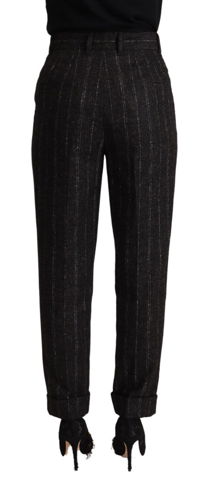 Schwarze, gestreifte High-Waist Tapered Pants