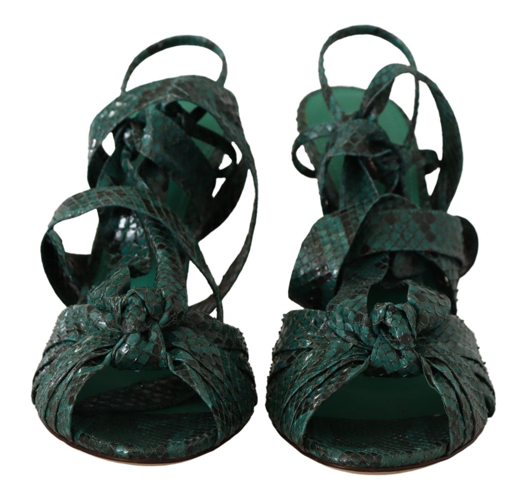 Grüne Python-Riemchensandalen mit Absätzen