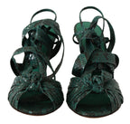 Grüne Python-Riemchensandalen mit Absätzen