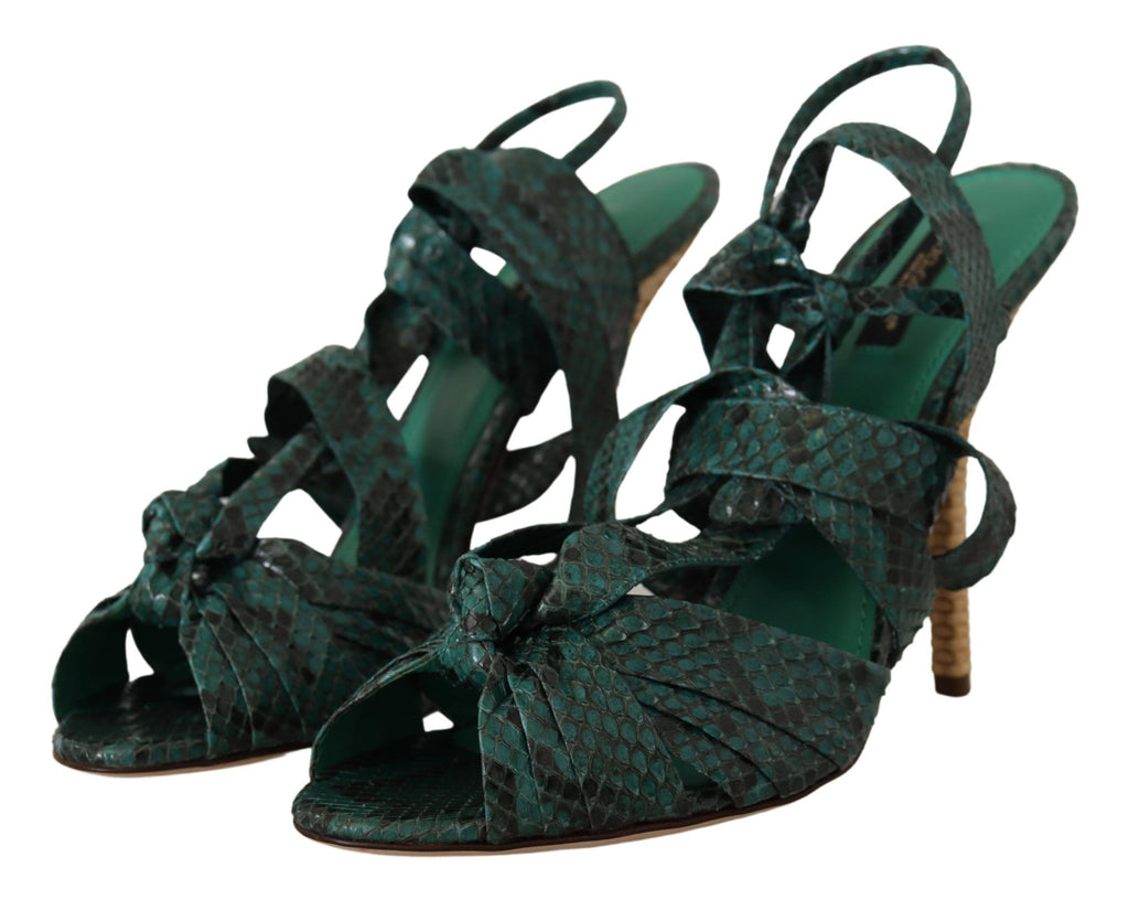 Grüne Python-Riemchensandalen mit Absätzen