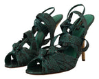 Grüne Python-Riemchensandalen mit Absätzen