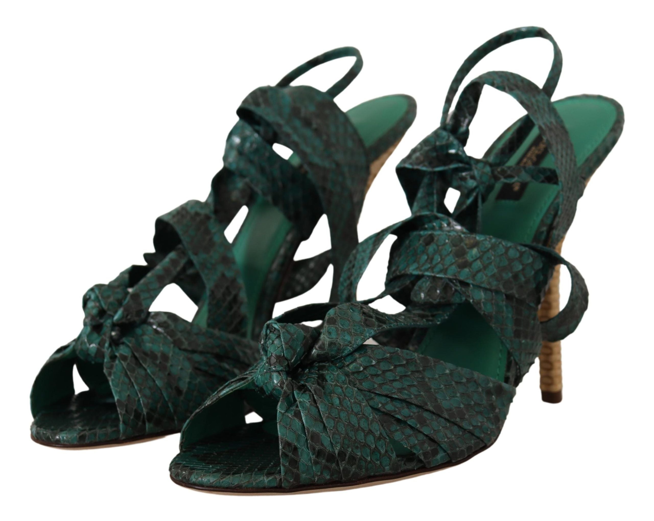 Grüne Python-Riemchensandalen mit Absätzen