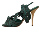 Grüne Python-Riemchensandalen mit Absätzen