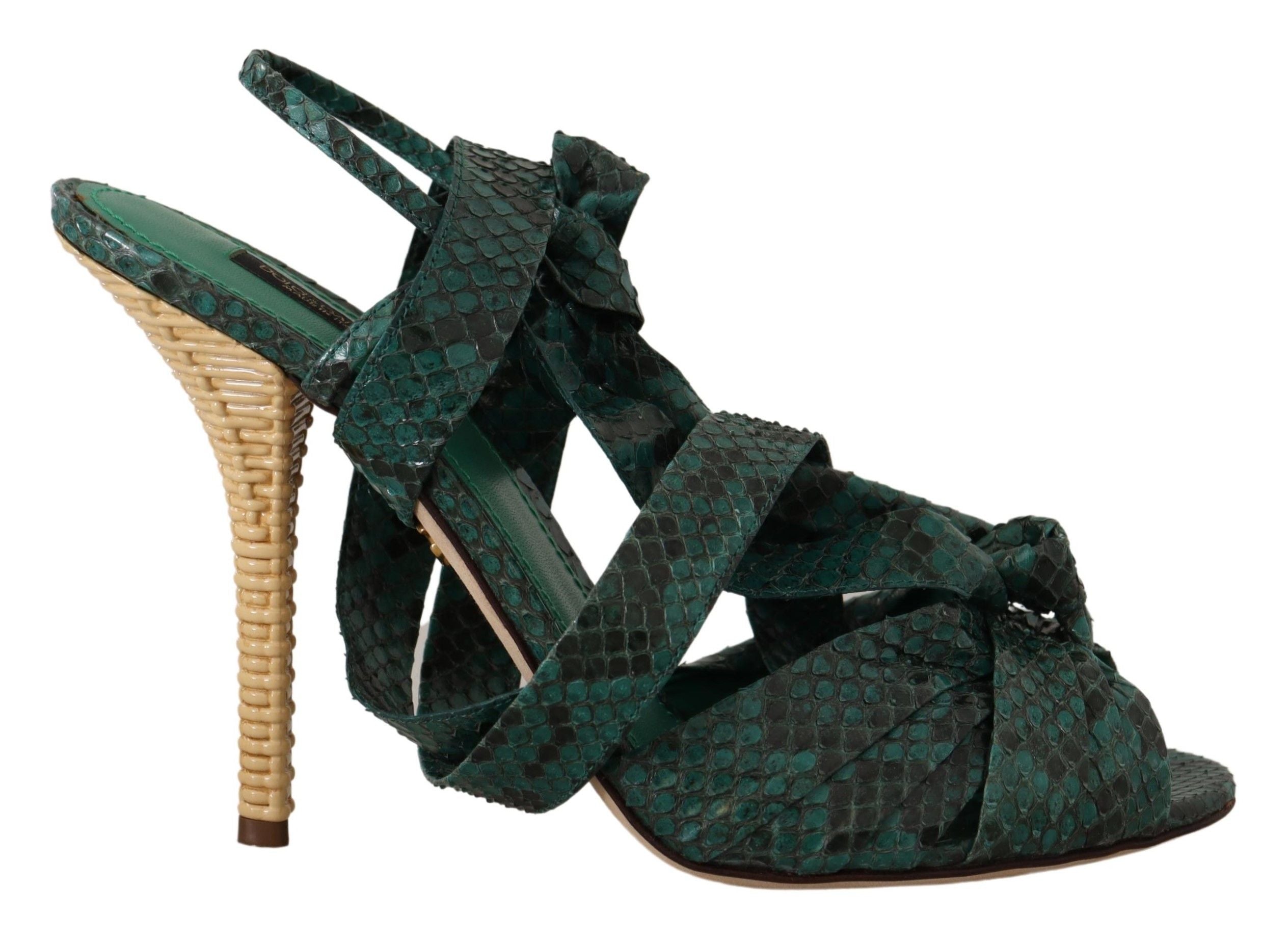 Grüne Python-Riemchensandalen mit Absätzen
