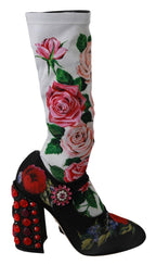 Schwarze Blumen-Socken Kristall-Jersey-Stiefel Schuhe