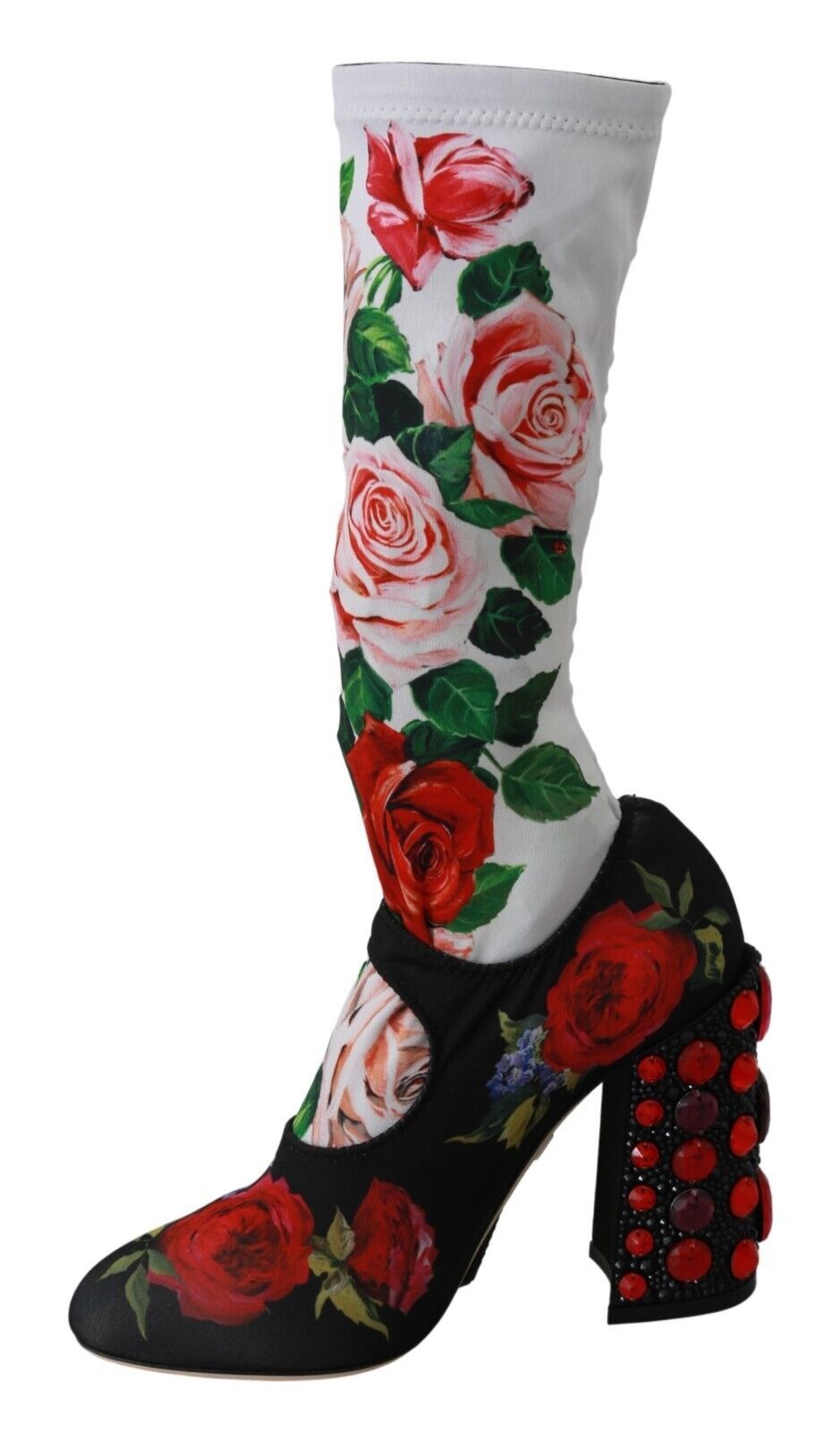 Schwarze Blumen-Socken Kristall-Jersey-Stiefel Schuhe