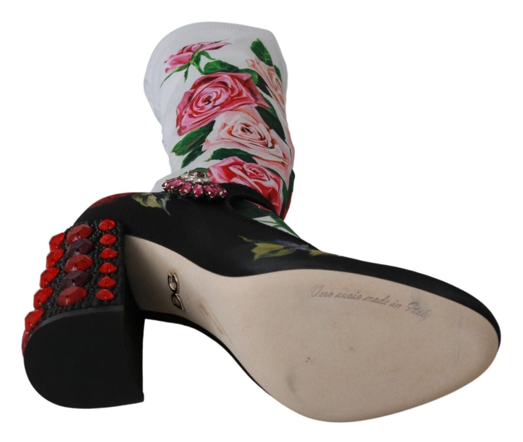 Schwarze Blumen-Socken Kristall-Jersey-Stiefel Schuhe