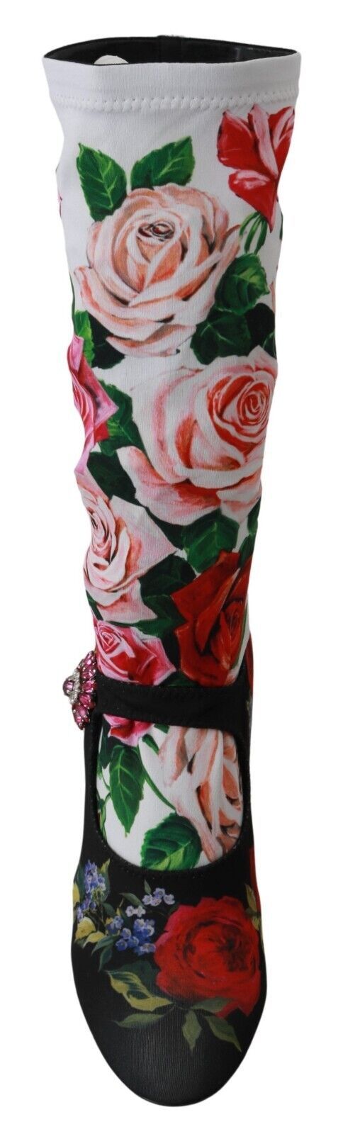 Schwarze Blumen-Socken Kristall-Jersey-Stiefel Schuhe