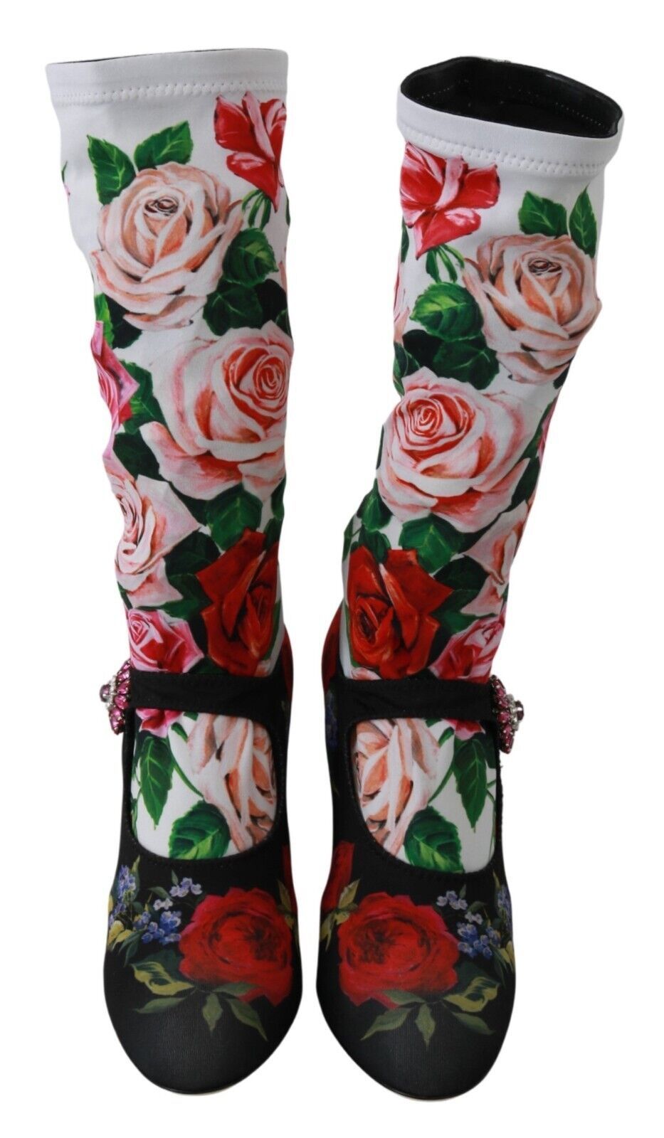 Schwarze Blumen-Socken Kristall-Jersey-Stiefel Schuhe