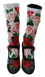 Schwarze Blumen-Socken Kristall-Jersey-Stiefel Schuhe