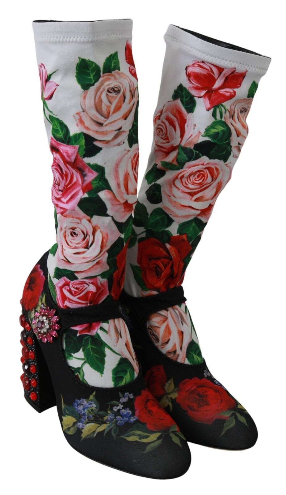 Schwarze Blumen-Socken Kristall-Jersey-Stiefel Schuhe