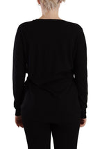 Schwarzer Pullover mit V-Ausschnitt aus Wolle, langen Ärmeln