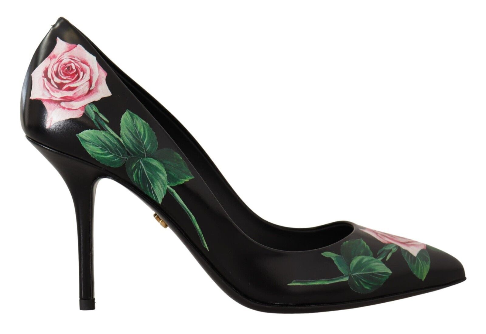 Schwarze Leder-Rosen Pumps Schuhe