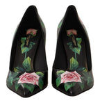 Schwarze Leder-Rosen Pumps Schuhe
