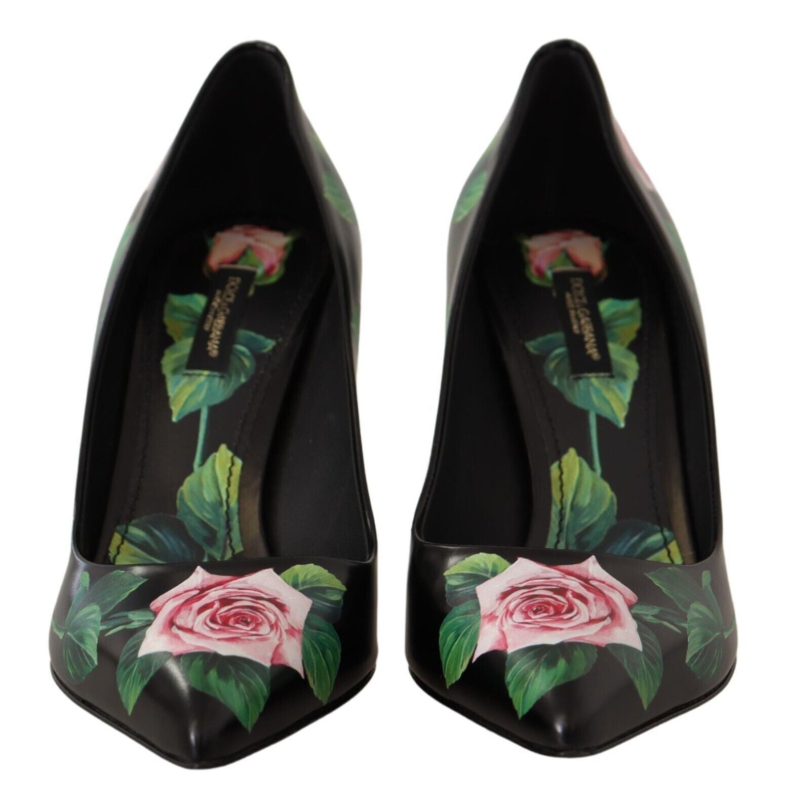 Schwarze Leder-Rosen Pumps Schuhe
