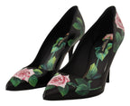 Schwarze Leder-Rosen Pumps Schuhe