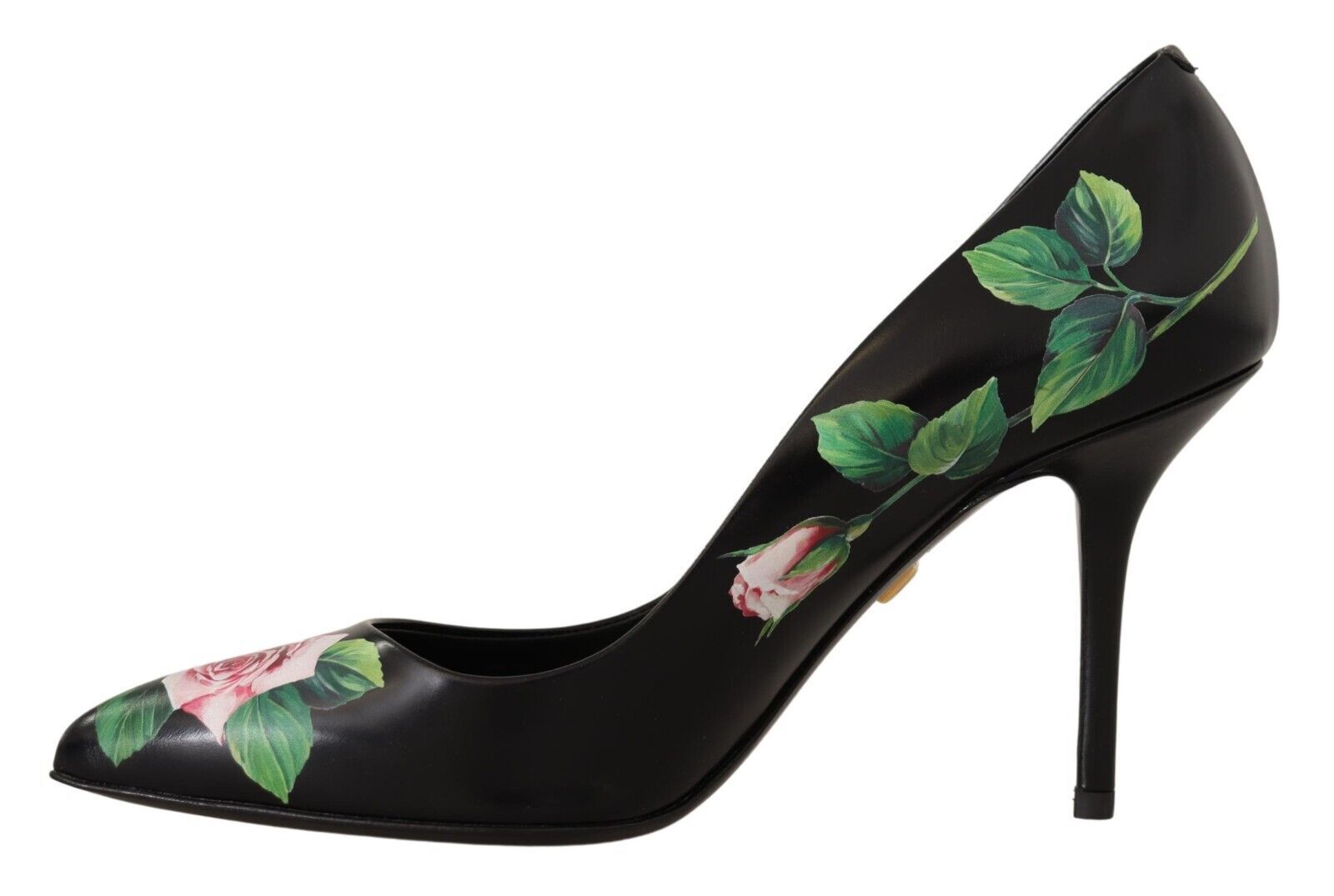Schwarze Leder-Rosen Pumps Schuhe