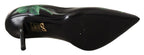 Schwarze Leder-Rosen Pumps Schuhe