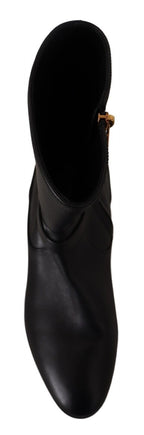 Black Leather Flats Logo Short Boots Shoes