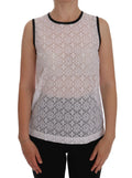 Weißes Tanktop aus Spitze und Nylon mit Blumenmuster