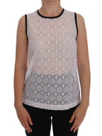 Weißes Tanktop aus Spitze und Nylon mit Blumenmuster