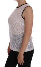 Weißes Tanktop aus Spitze und Nylon mit Blumenmuster