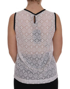 Weißes Tanktop aus Spitze und Nylon mit Blumenmuster