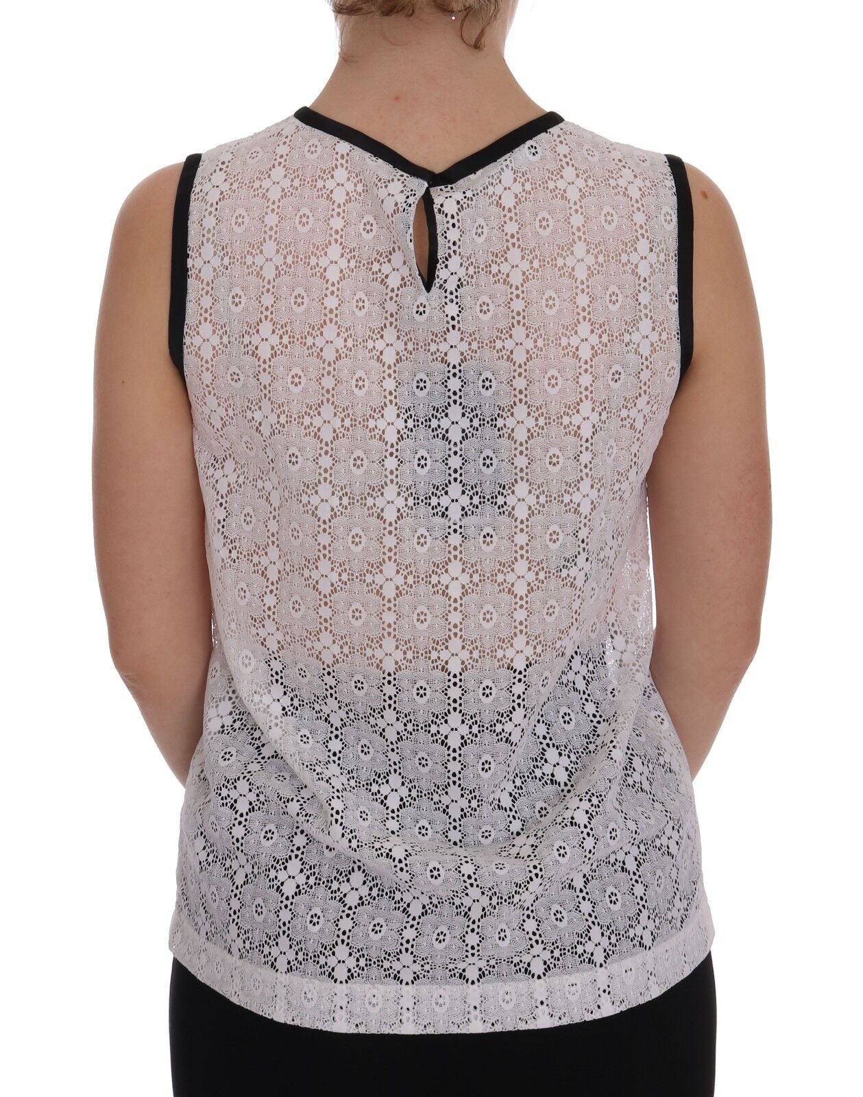 Weißes Tanktop aus Spitze und Nylon mit Blumenmuster