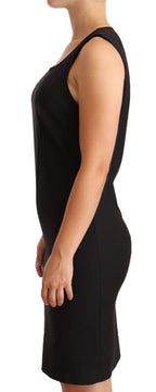 Black Cotton Blend Sleeveless Knee Length Sheath Dress