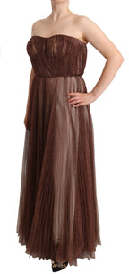 Maxikleid aus Metallic-Bronze-Polyester